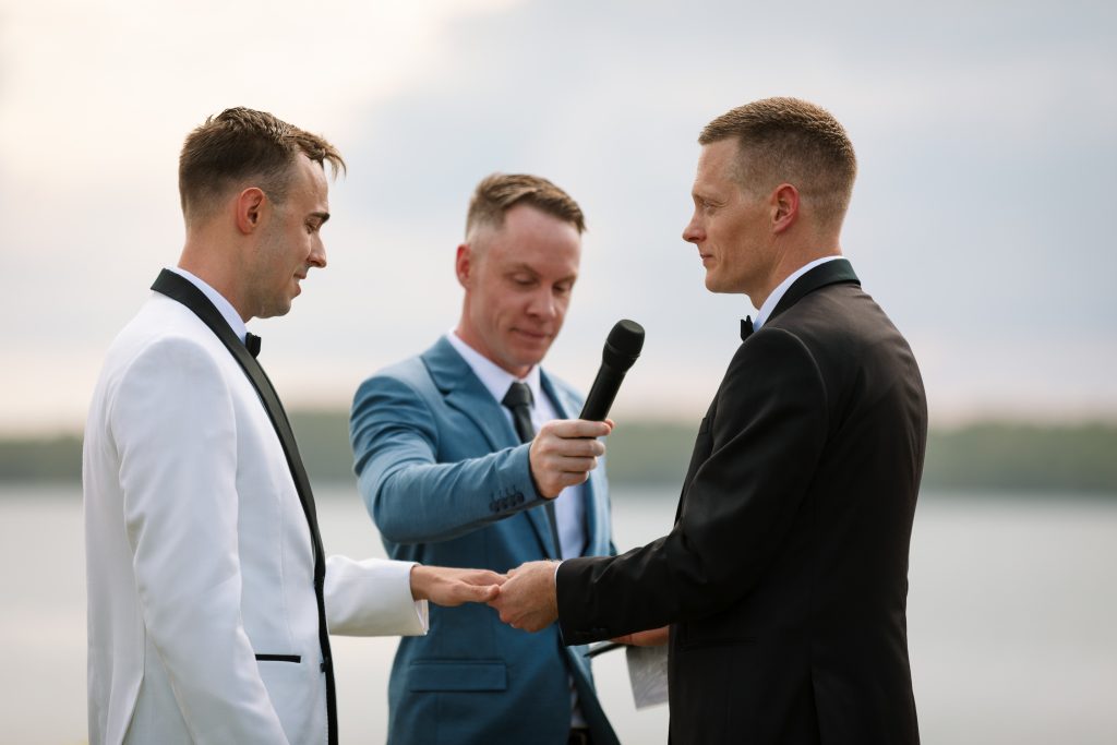 same sex marriage at raffertys resort during the ceremony reading their vows