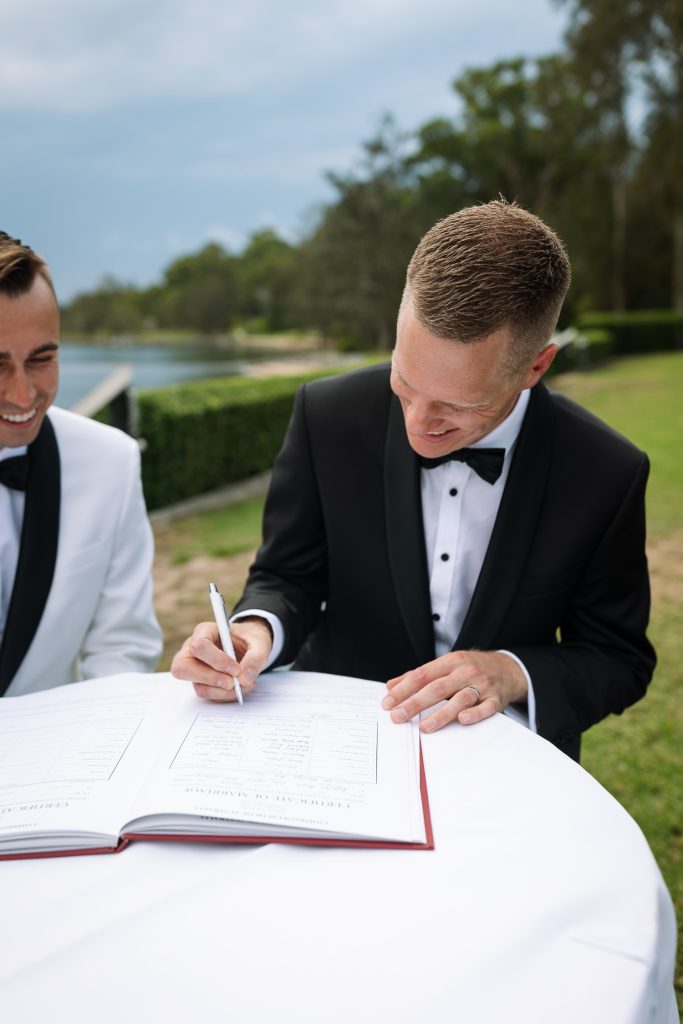 same sex marriage at raffertys resort during the ceremony signing the legal papers