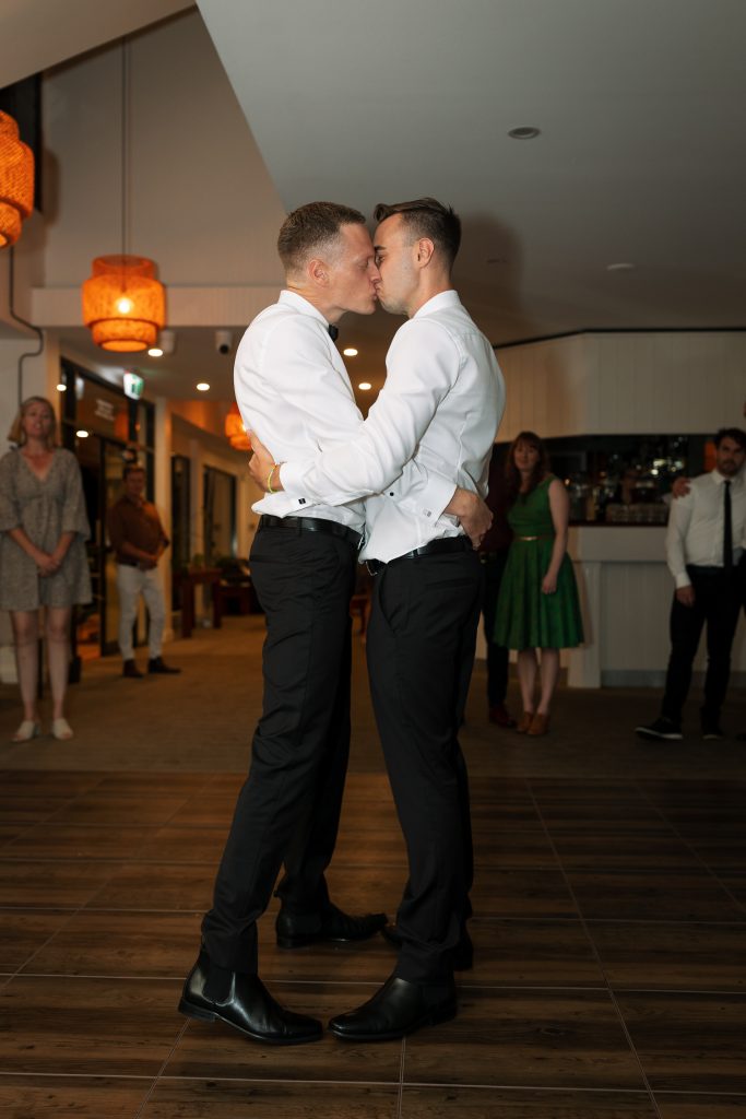 husband and husbands first dance at a wedding reception at raffertys resort