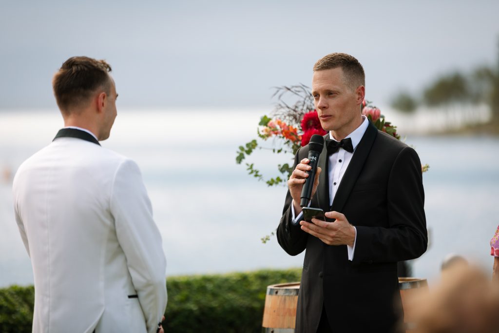 same sex marriage at raffertys resort during the ceremony reading their vows