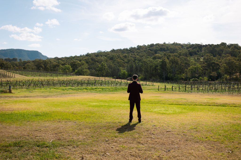First look as at bridal prep at a wedding in the hunter valley