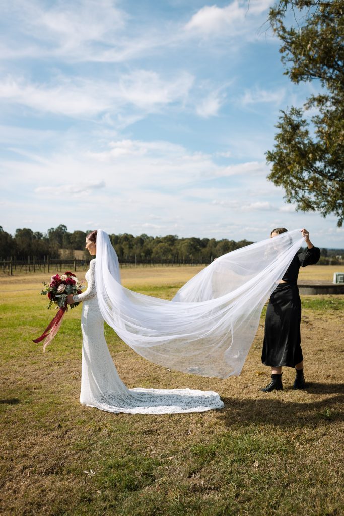 First look as at bridal prep at a wedding in the hunter valley