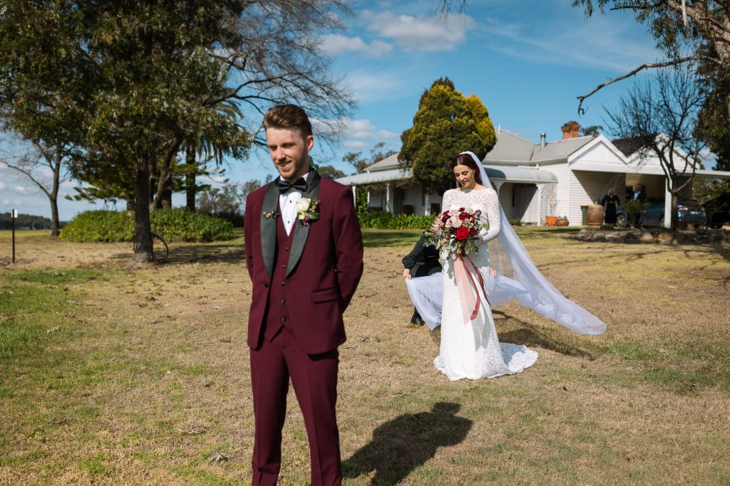 First look as at bridal prep at a wedding in the hunter valley