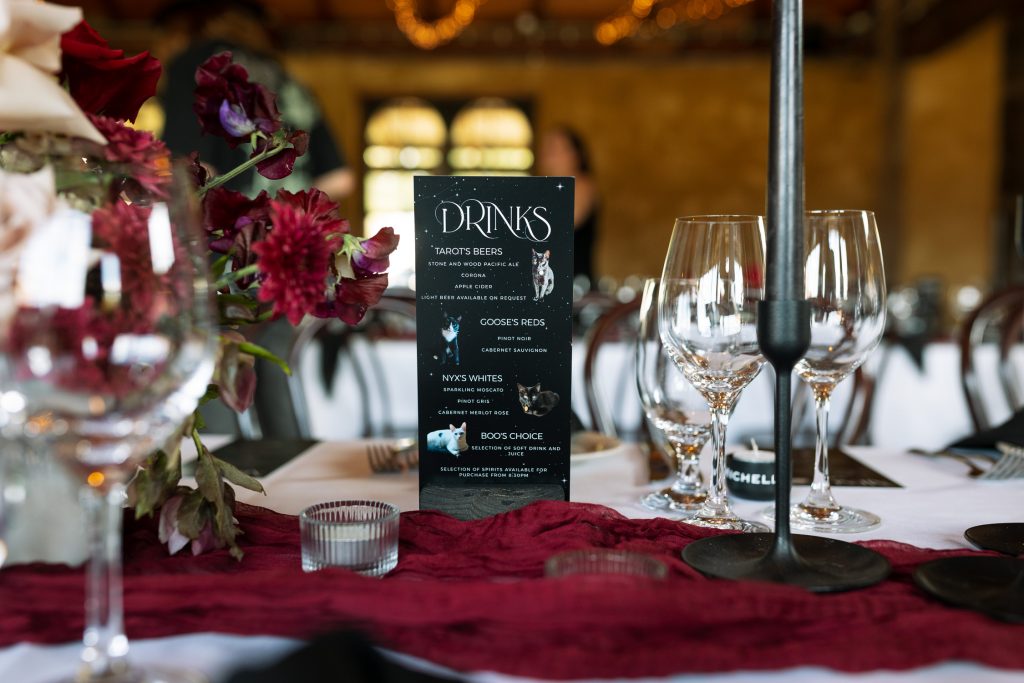 table accessories and decorations at a reception at a wedding venue in the hunter valley