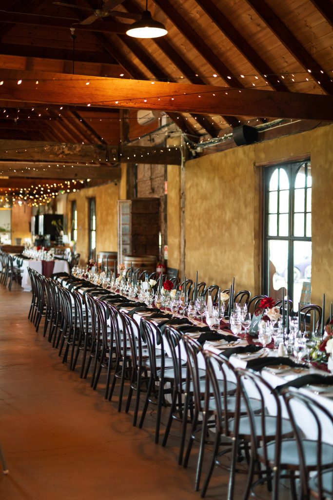 table accessories and decorations at a reception at a wedding venue in the hunter valley