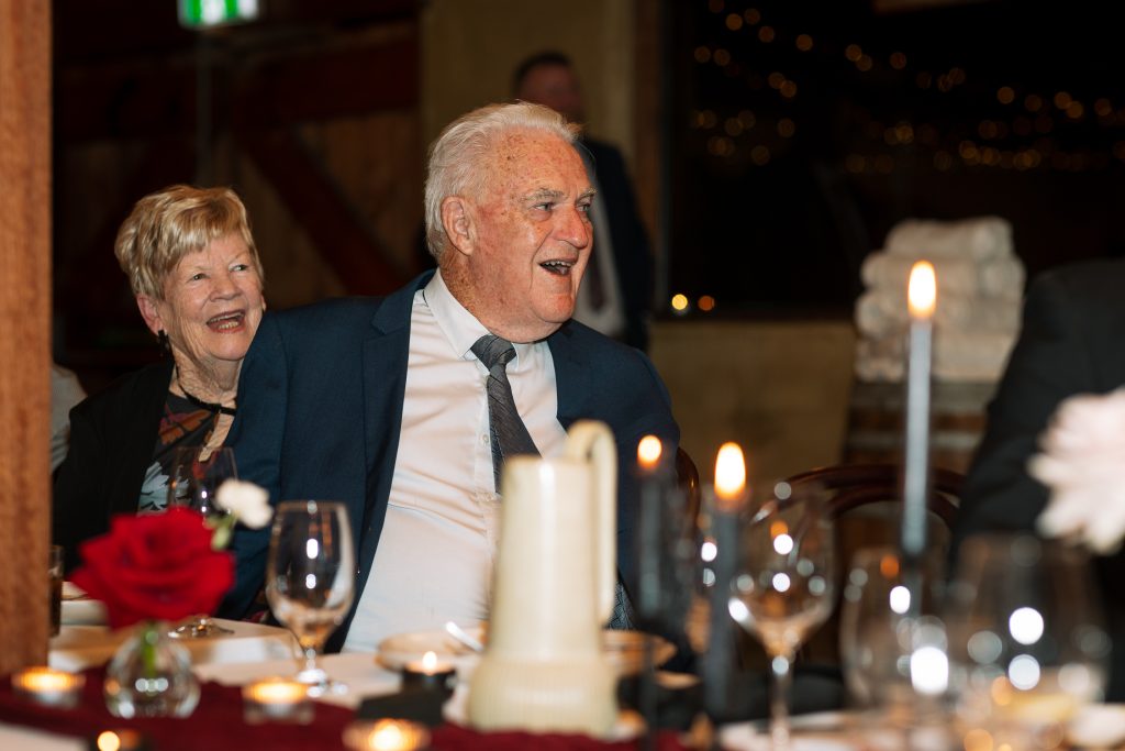 guests laughing during speeches at the reception at their wedding in the hunter valley
