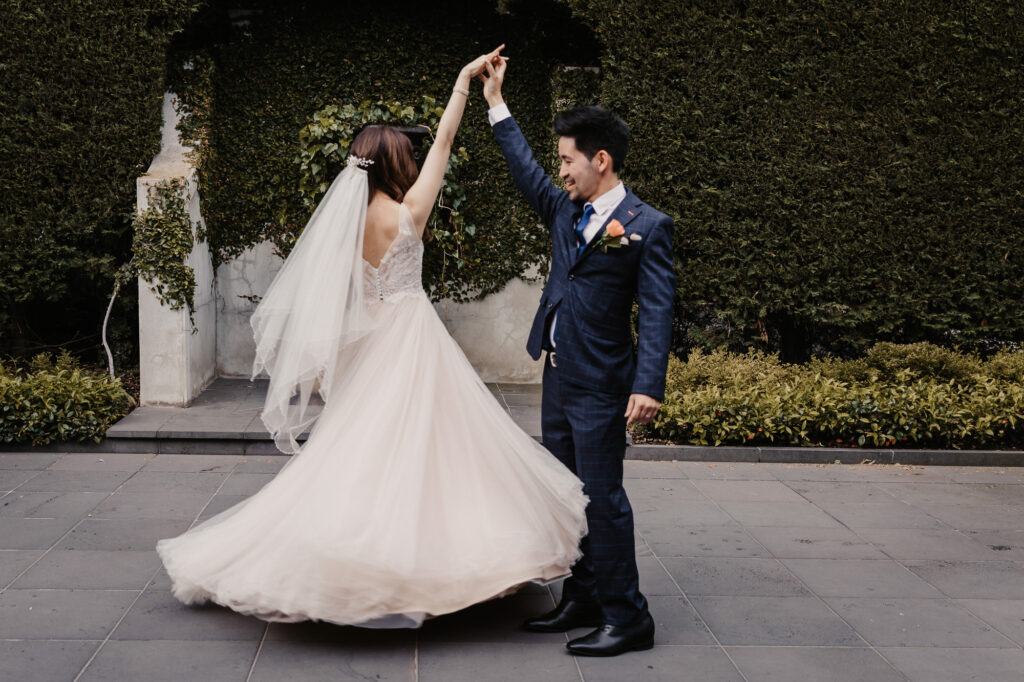 spinning bride with groom