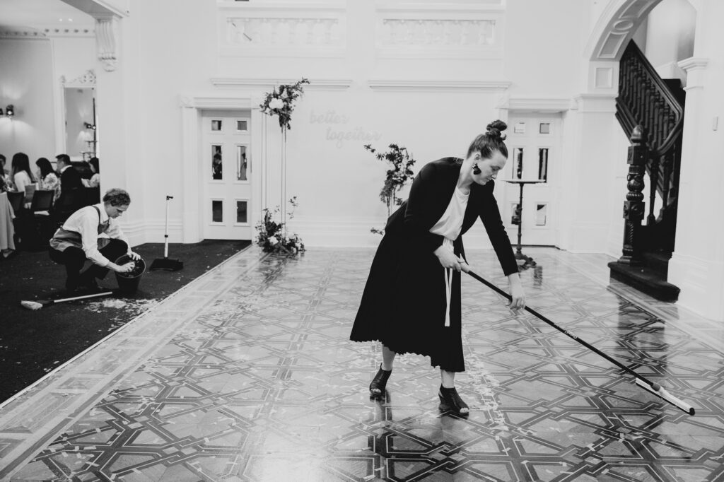 cleaning up after ceremony