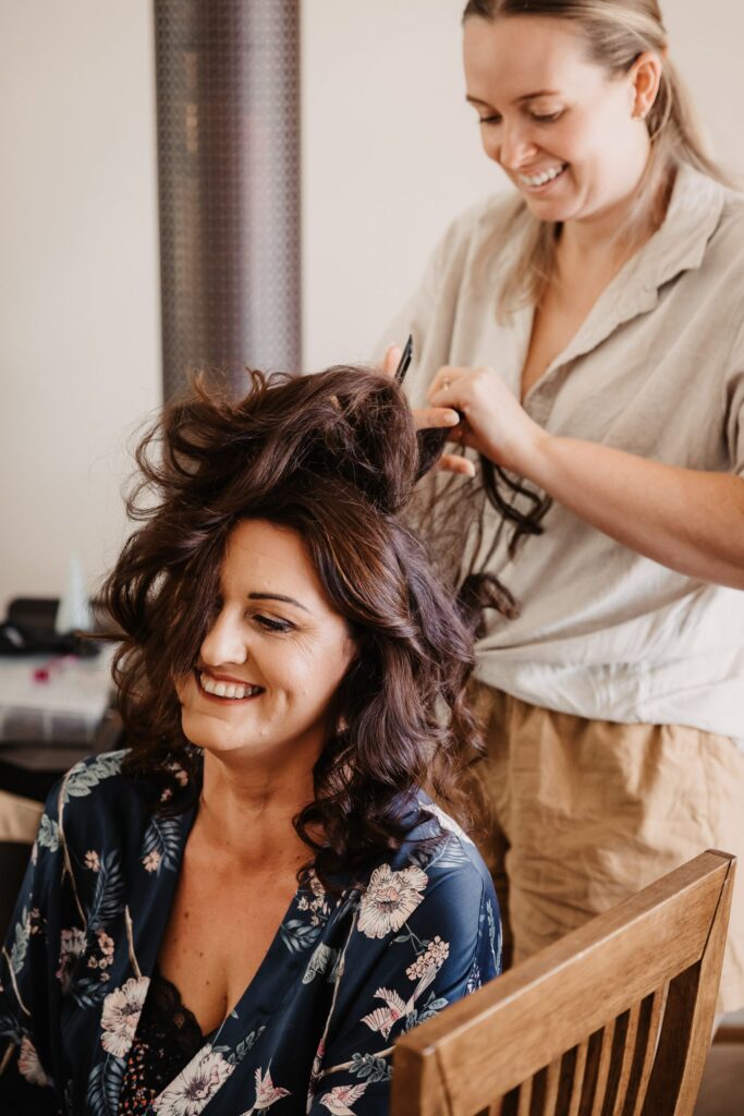 Hair getting done at the wedding