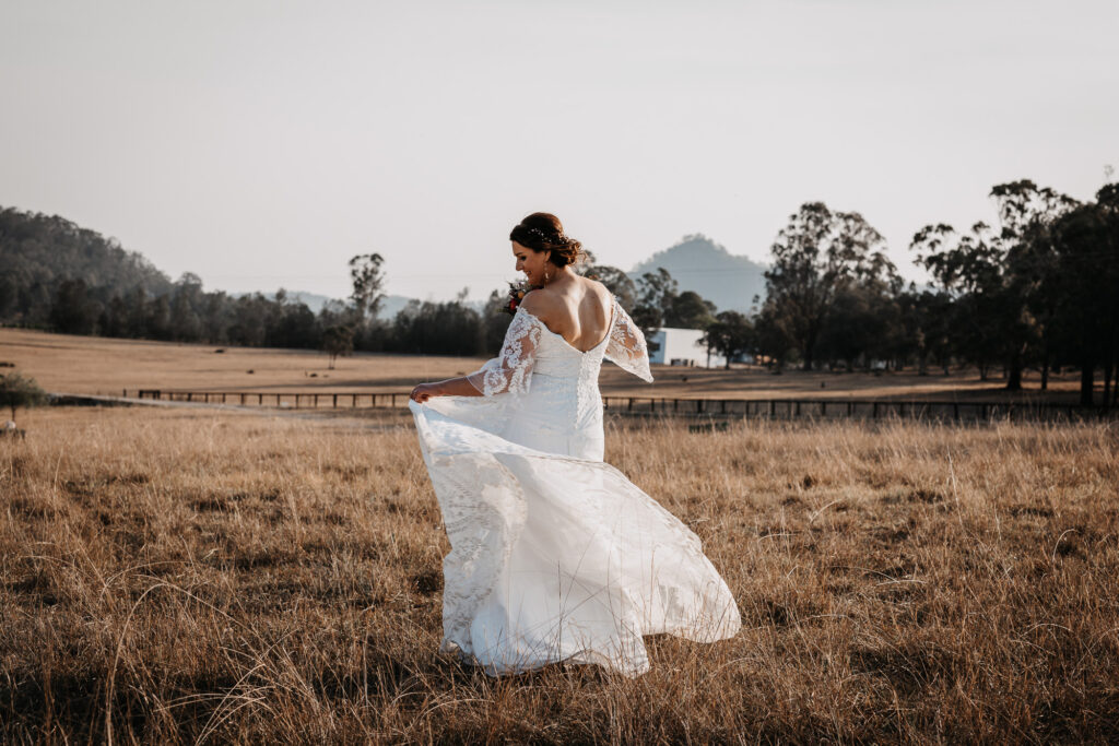 bridal dress in the countryside