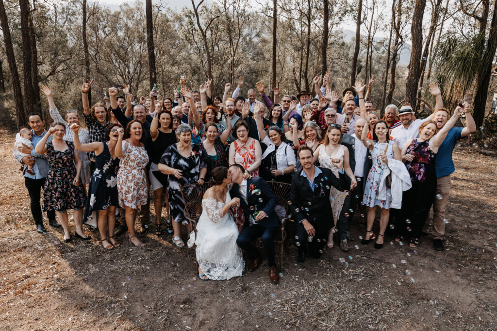 Group photo at a wedding in broke