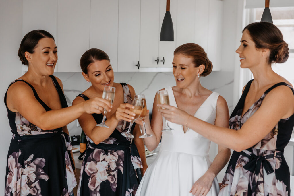 bride with bridesmaids hunter valley