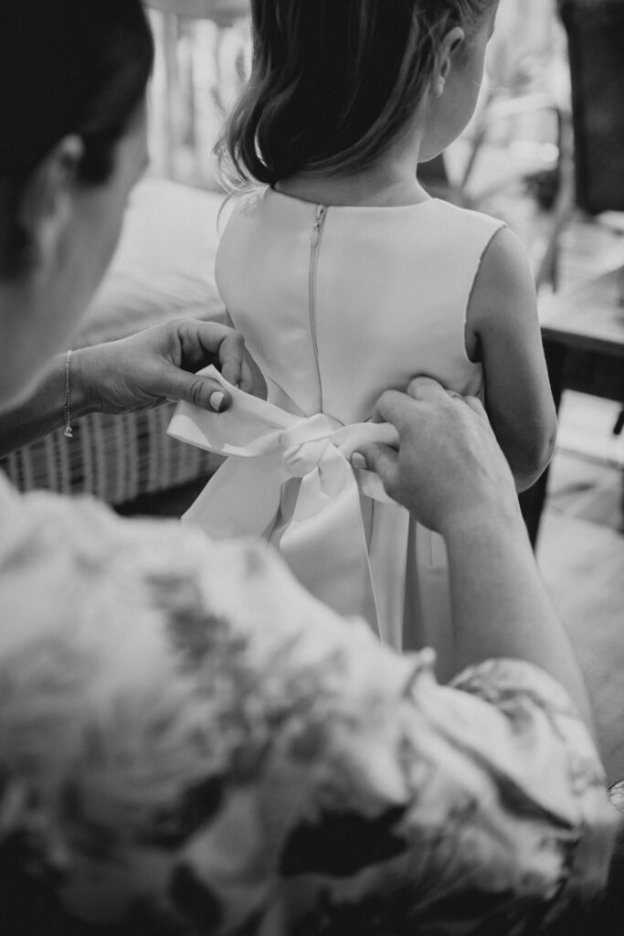 flower girl in her dress at a hunter valley wedding