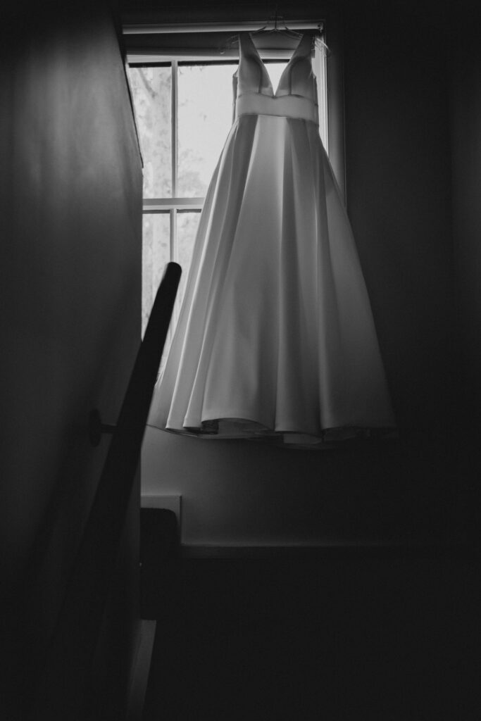 bride's dress before wearing it