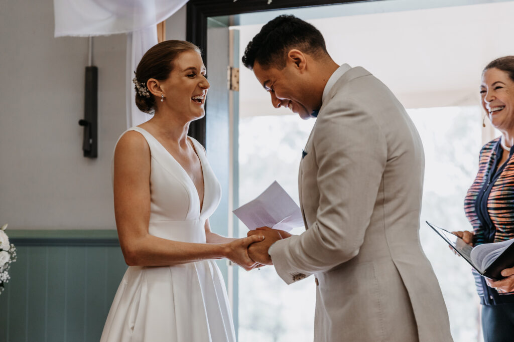 bride and groom exchanging vows at a hunter valley wedding
