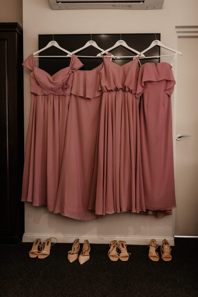 Bridesmaids dresses hanging