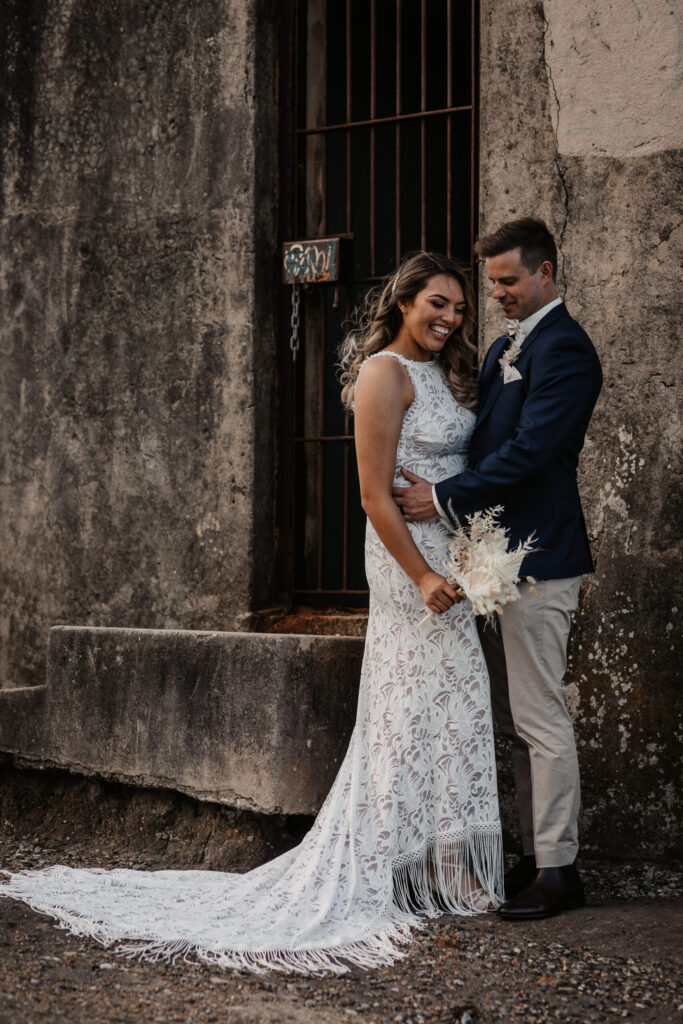 bride and groom Newcastle beach