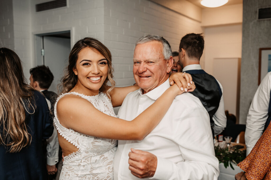 bride and father hug Newcastle