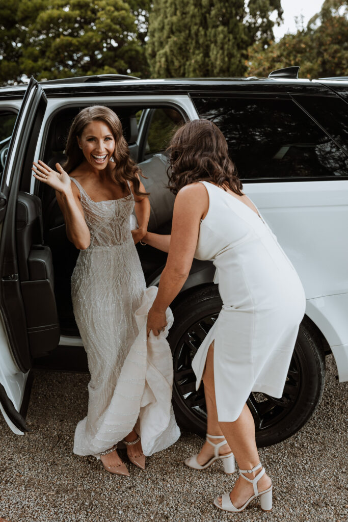 Bride getting out of the car