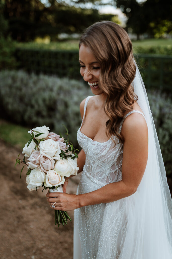 Bride and her flowers at Coombes