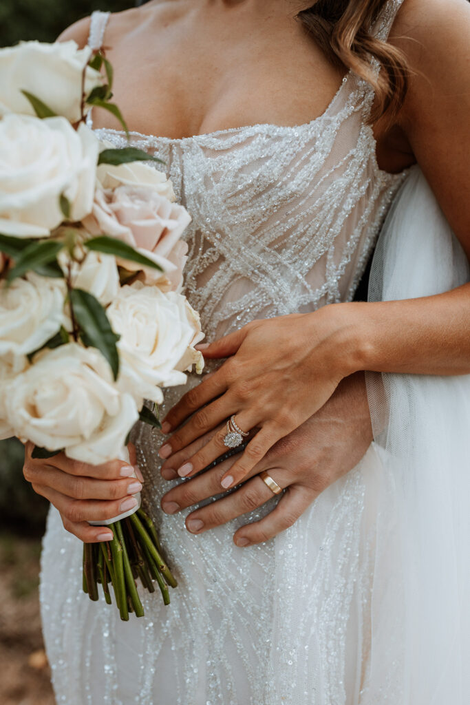 Rings and flowers on location shoot