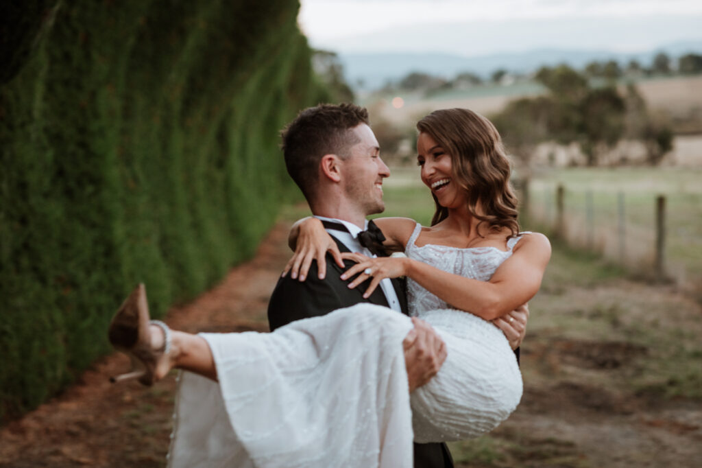 bride and groom on location shoot at Coombes