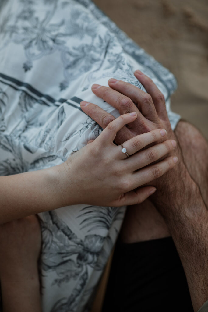 Engagement Rings on the sand dunes during sunset