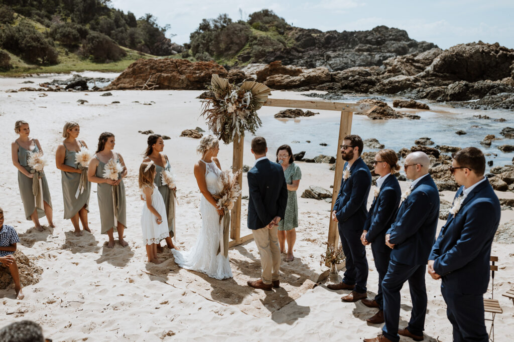 all the bridal party at a beach wedding in Port Macquarie
