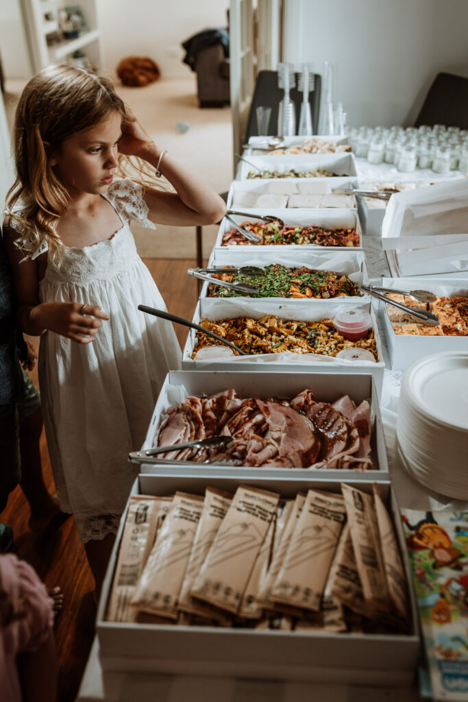 wedding reception at home with the food in the garden in Port Macquarie