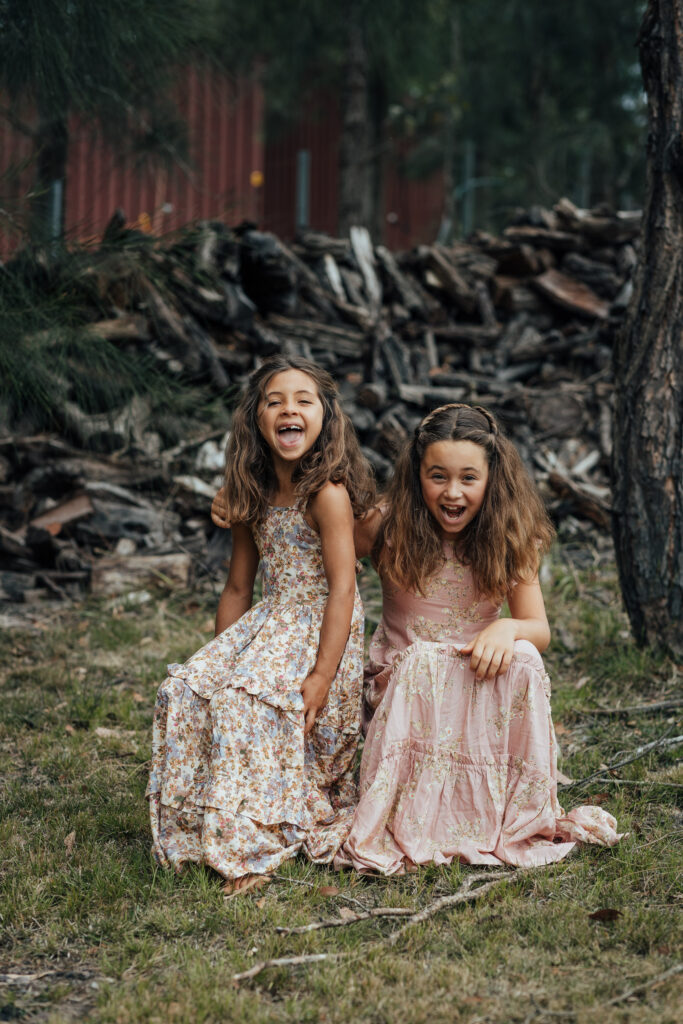 two little sisters screaming for the camera