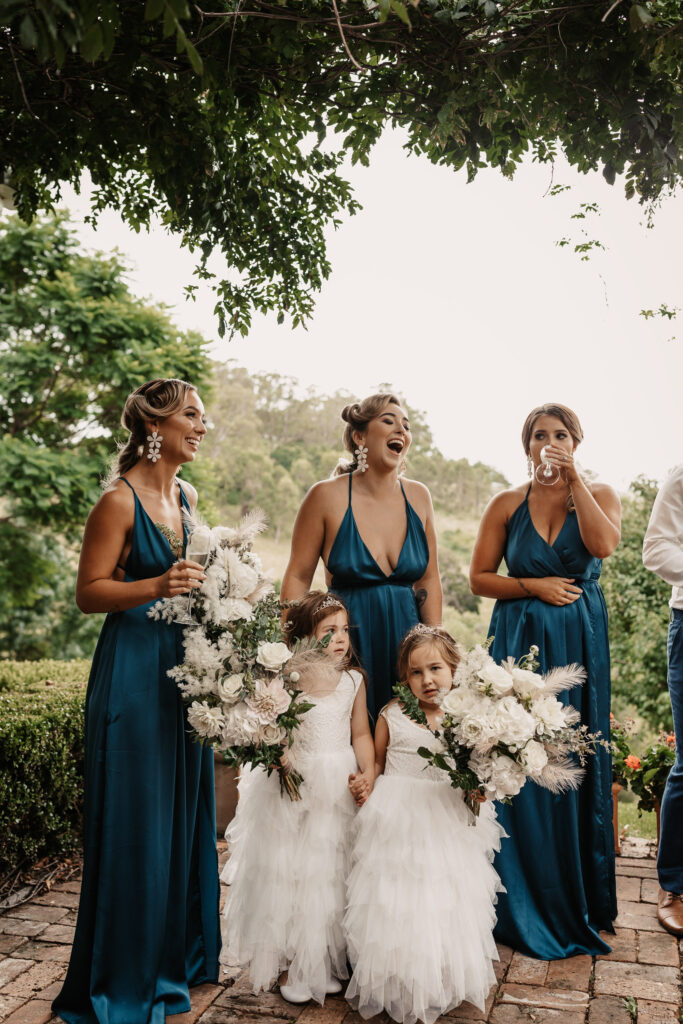 bridesmaids laughing