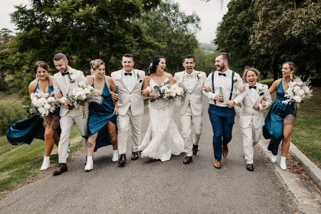 bridal party heading off for their formal photos