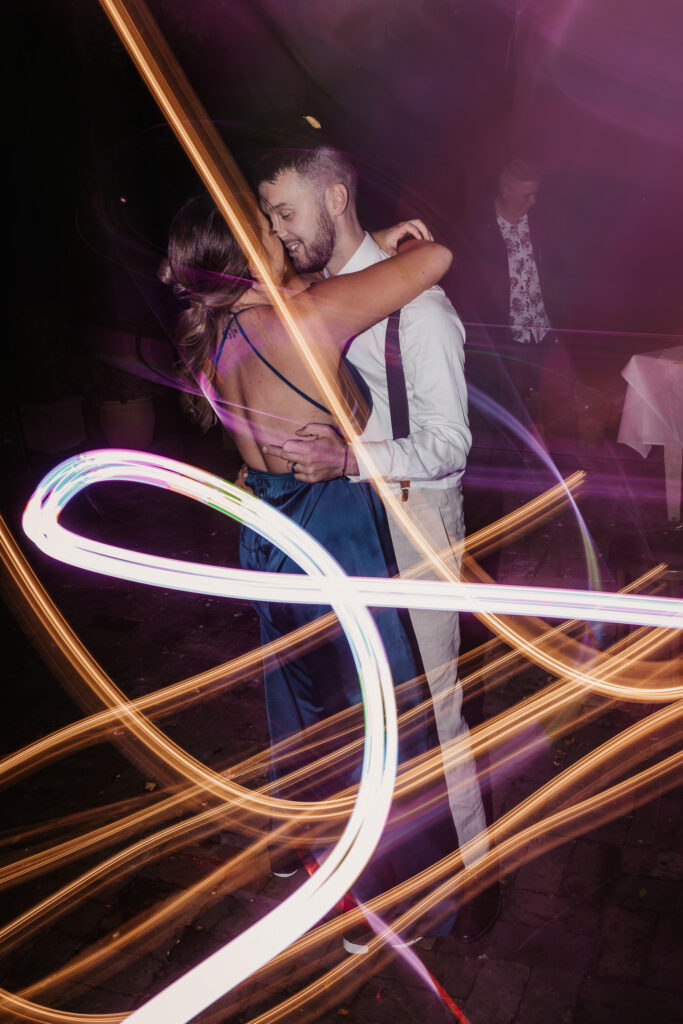 bridal party dancing together