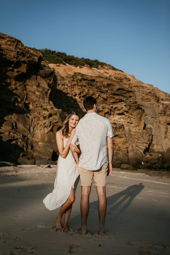 Sunset Engagement Session on Redhead beach, NSW