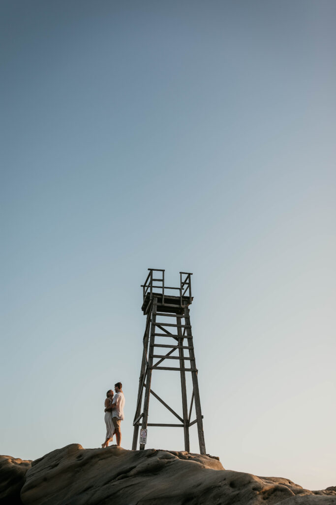 Sunset Engagement Session on Redhead beach by the shark tower NSW