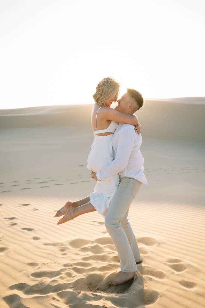 Engagement session sunset at Stockton sand dunes