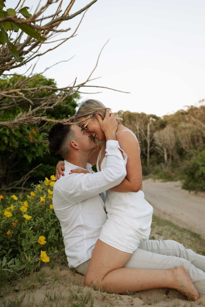 Engagement session sunset at Stockton sand dunes.