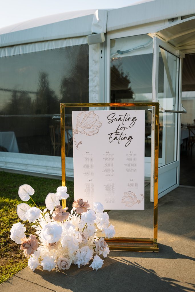 seating signage outside the reception at a hunter valley wedding