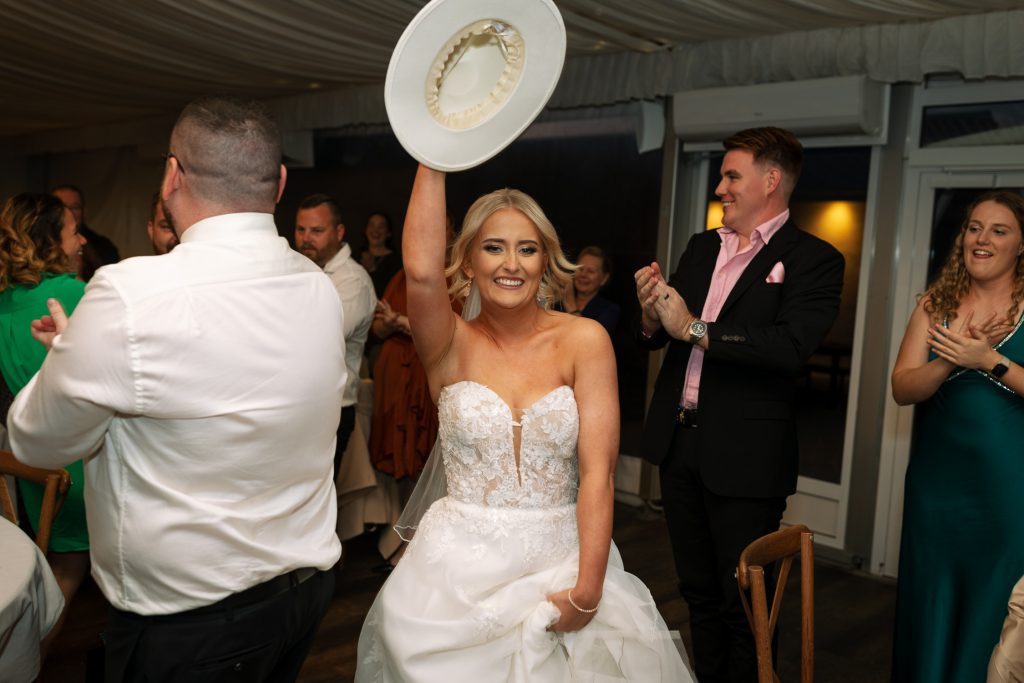 bride entering her reception at a wedding in the hunter valley
