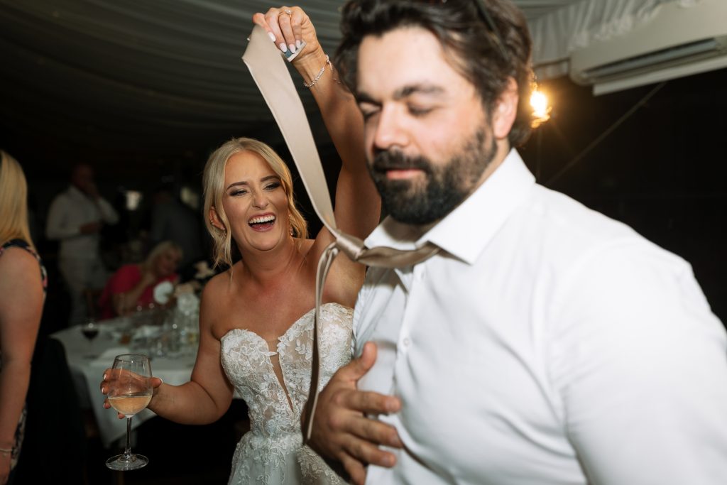 bride partying at a wedding reception in the hunter valley